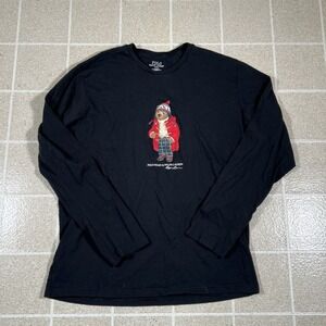 Polo Ralph Lauren Shirt Mens Large Black Long Sleeve Polo Bear Crewneck Classic